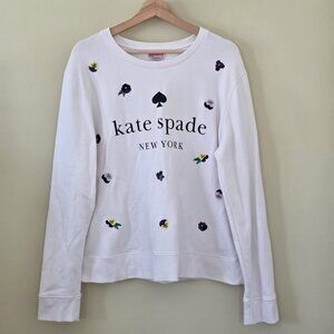 Kate Spade New York Pansy Toss Sweatshirt Womens XL Floral Embroidery Logo Boho